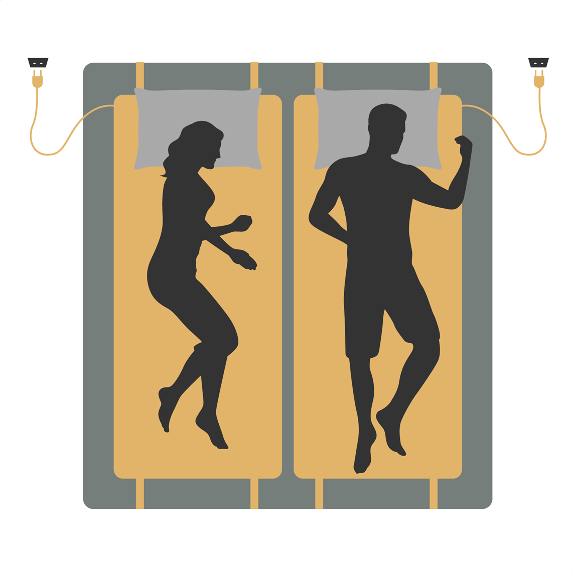 Illustration of two people each on their own narrow earthed sleeping mat, 185 x 68 cm