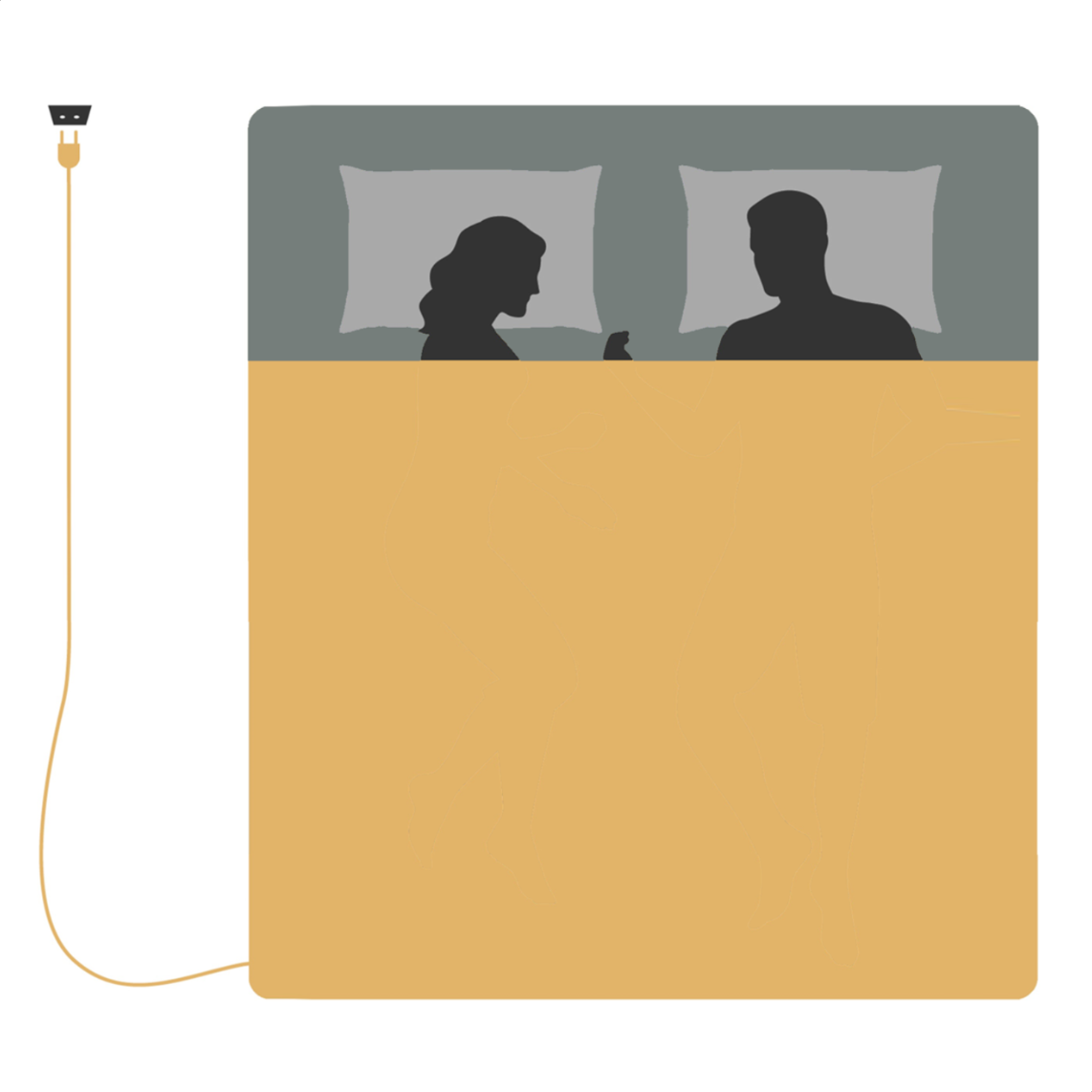 Illustration of two people under a wide earthed duvet cover, 240 x 220 cm