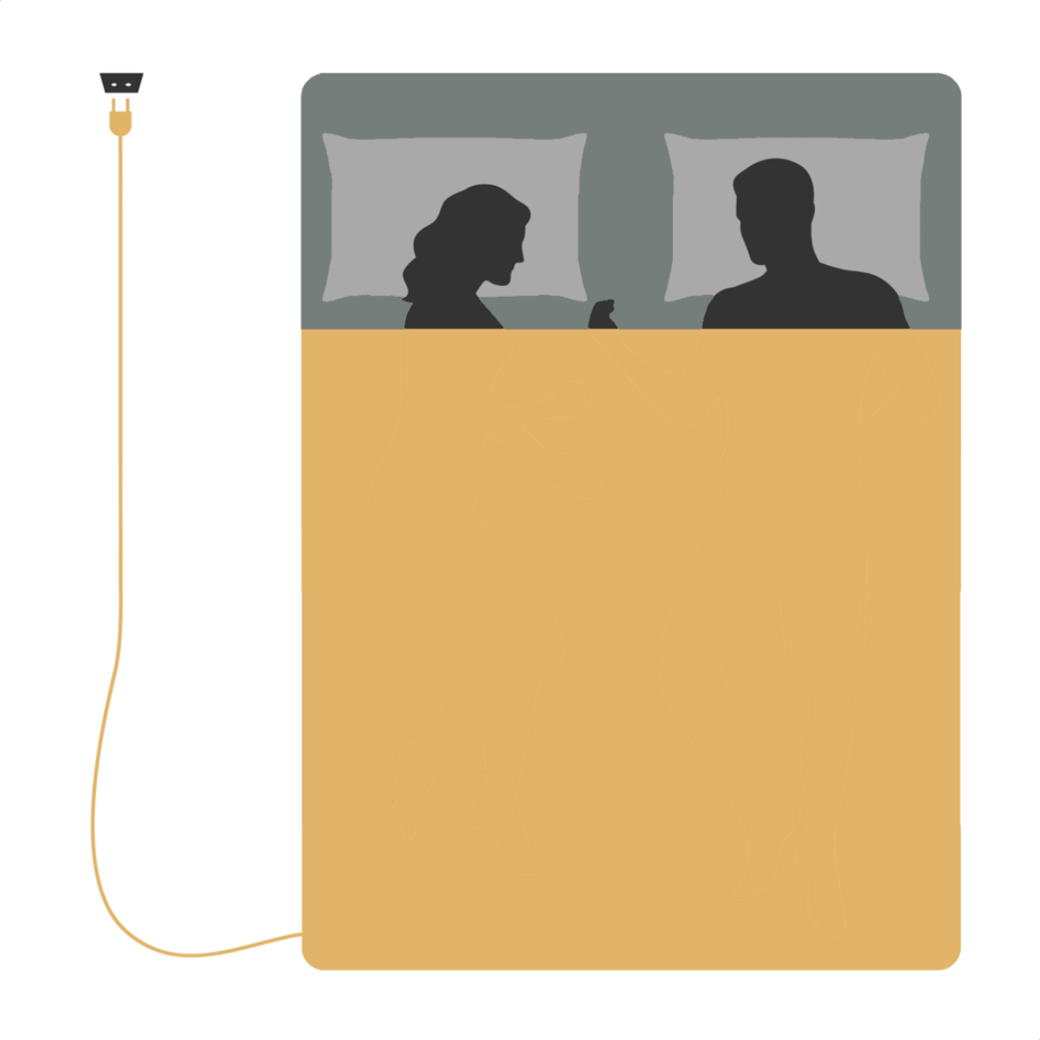 Illustration of two people under an earthed duvet cover, 200 x 140 cm