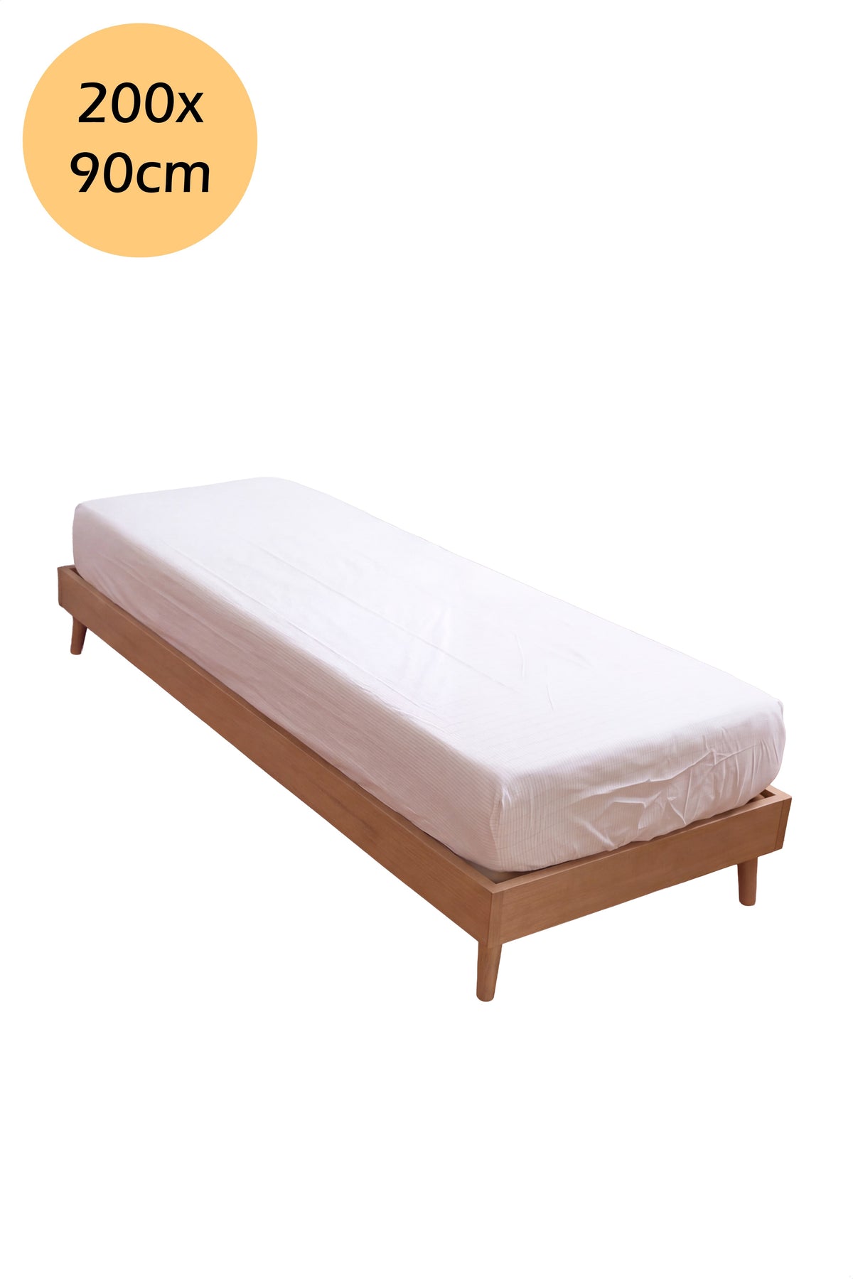 Earthle earthing fitted sheet pulled tight around a single mattress, 200 x 90 x 30 cm