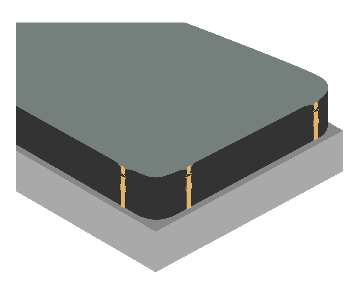Illustration of a mattress with four sheet straps under the corners of the sheet